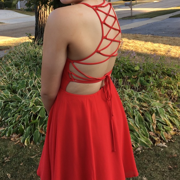 red lace back dress